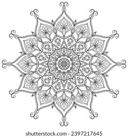 Black mandala lines on a white background for coloring.