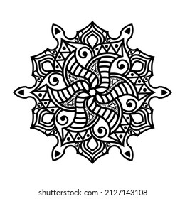 Black Mandala with new concept on white background. Vector line art, henna tattoo, ethnic tribe, mandala with abstract pattern,yoga template, meditation symbolic.