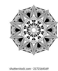 Black Mandala with new concept on white background. Vector line art, henna tattoo, ethnic tribe, mandala with abstract pattern,yoga template, meditation symbolic