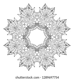 Black mandala on white backgraund. Isolated hand drawn circle ornament