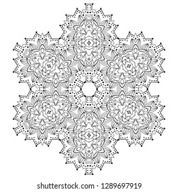 Black mandala on white backgraund. Isolated hand drawn circle ornament