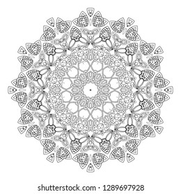 Black mandala on white backgraund. Isolated hand drawn circle ornament