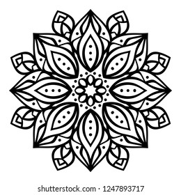 Black Mandala on white background. Vector decorative element for your design.  Flower, oriental pattern