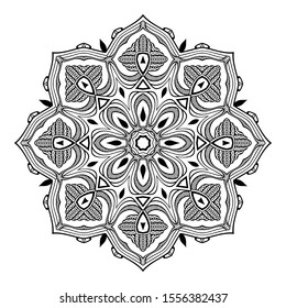 Black Mandala on white background. Vector decorative element for your design.  Flower, oriental pattern