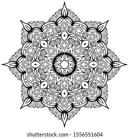 Black Mandala on white background. Vector decorative element for your design.  Flower, oriental pattern