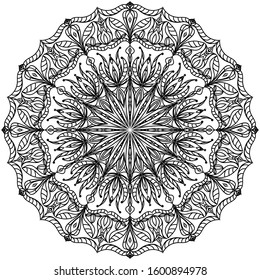 Black mandala on a white background. Oriental vector pattern. Template for tattooing, henna drawing. Ornament for placing on fabric, paper, glass. An element of psychological relief.