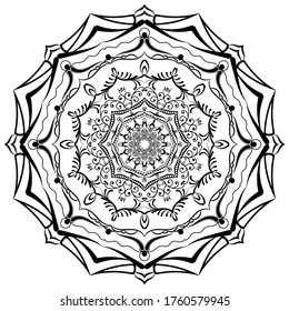 Schwarze Mandala auf weißem Hintergrund für Verpackung, Banner, Flyer und Printdesign. Werkstückstück für Ihr Design.	