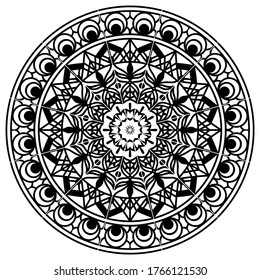 Black mandala on a white background. Circular ornament. Coloring, tattoo pattern, henna pattern. Element of design. Vector anti-stress.