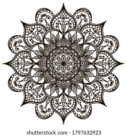 Mandala negra de fondo blanco. Ornamento étnico. Patrón vectorial para tatuaje, patrón henna. Símbolo de sabiduría e integridad espiritual. Símbolo de sabiduría e integridad espiritual. Antiestrés.