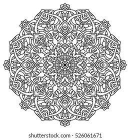 Black mandala on white background. Vector ornament for design and coloring books.