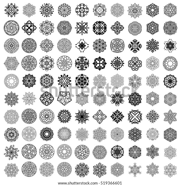 Download Black Mandala Ornaments Bundle Big Collection Stock Vector Royalty Free 519366601