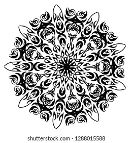 Black mandala pattern for Henna, Mehndi, tattoo, decoration. Decorative ornament in ethnic oriental style. Vector. Illustration. 