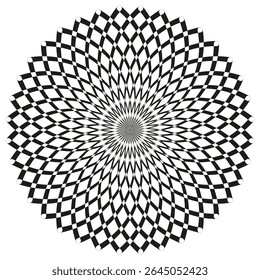 Black mandala pattern. Intricate symmetrical design. Hypnotic concentric lines. Vector spiritual artwork.