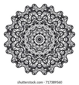 black mandala round ornament design for coloring page, greeting card, invitation, tattoo. Vector illustration
