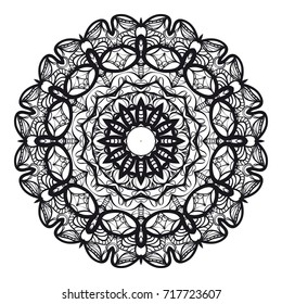 black mandala round ornament design for coloring page, greeting card, invitation, tattoo. Vector illustration