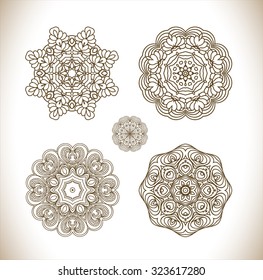 Black mandala set. Round ornament pattern. Black and white circle decorative elements in vector for design