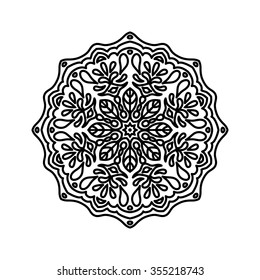 Black mandala silhouette for calligraphic and monogram design. Vector frame isolated on white. 
