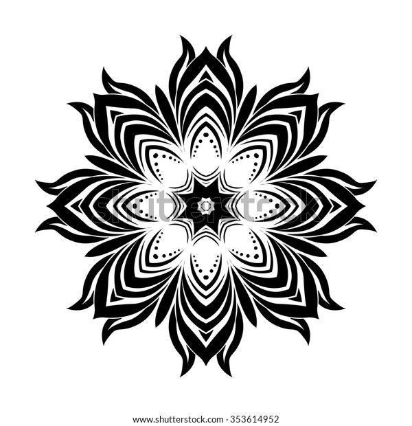 Black mandala silhouette for meditation design.\
Vector frame isolated on white.\
