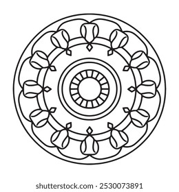 Black mandala silhouette vector, ideal for printable art and meditation projects.