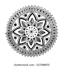 Black mandala. Sketch. Vector isolated image. Eastern flower. Coloring book pages, shapes, Wallpaper.