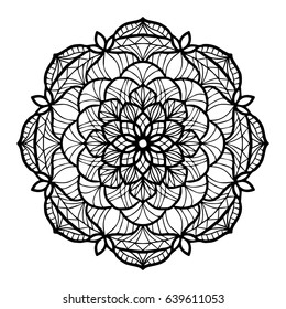 Black mandala tattoo vector design, yoga symbol element, ethnic decorative pattern, round symmetrical hand drawn abstract tattoo template