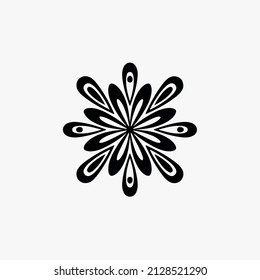 Black Mandala Tribal Flower Symbol Logo on White Background. Stencil Decal Tattoo Design. Flat Vector Illustration.