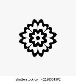 Black Mandala Tribal Flower Symbol Logo on White Background. Stencil Decal Tattoo Design. Flat Vector Illustration.