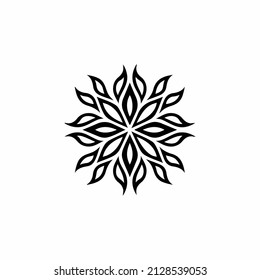 Black Mandala Tribal Flower Symbol Logo on White Background. Stencil Decal Tattoo Design. Flat Vector Illustration.