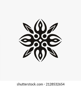 Black Mandala Trident Symbol Logo on White Background. Stencil Decal Tattoo Design. Flat Vector Illustration.