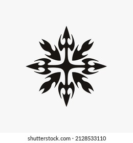 Black Mandala Trident Symbol Logo on White Background. Stencil Decal Tattoo Design. Flat Vector Illustration.