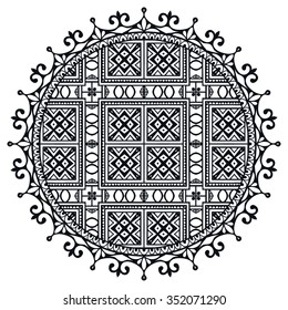 Black Mandala. Vector geometric round ornament, tribal ethnic arabic Indian motif, circular abstract floral pattern. Hand drawn decorative design element for cards, invitations, fabric or paper print