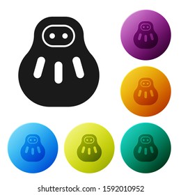 Black Maneki neko cat icon isolated on white background. Japan lucky charm. Set icons colorful circle buttons. Vector Illustration