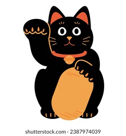 Black Maneki-neko Simple Illustration Material