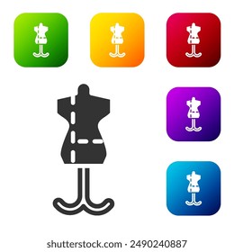 Black Mannequin icon isolated on white background. Tailor dummy. Set icons in color square buttons. Vector