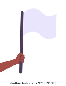 Black man's hand holds a white flag vector illustration