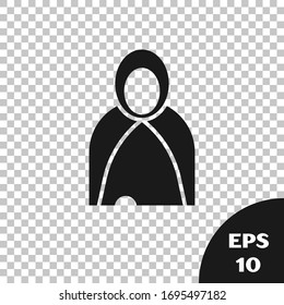 Black Mantle, cloak, cape icon isolated on transparent background. Magic cloak of mage, wizard and witch for halloween design.  Vector Illustration