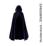 Black mantle hood realistic composition with isolated image of dark robe monk dress on blank background vector illustration