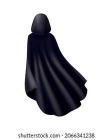 Black mantle hood realistic composition with isolated image of dark robe monk dress on blank background vector illustration