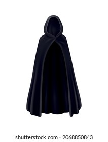 Black Mantle Hood Realistic Composition With Isolated Image Of Dark Robe Monk Dress On Blank Background Vector Illustration