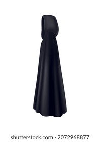 Composición realista del caparazón de manto negro con imagen aislada del vestido de monje de bata oscura en ilustración vectorial de fondo en blanco