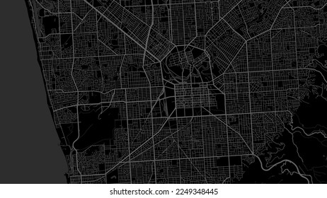 Black map of Adelaide city administrative area. Royalty free vector illustration. Cityscape panorama. Decorative graphic tourist map of Adelaide territory.