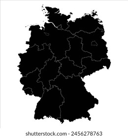 Black map of the administrative division of Germany isolated on white background. Vector illustration