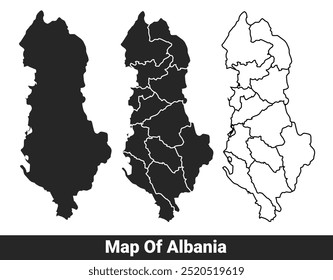 Black map of Albania flat and outline style vector illustration set