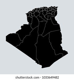 Black Map of Algeria. Gray background.
