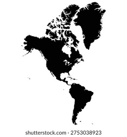 Black map of the Americas isolated on a white background. Vector illustration
