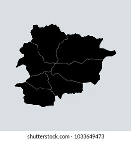 Black Map of Andorra. Gray background.