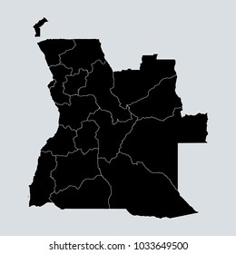 Black Map of Angola. Gray background.