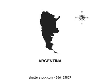 Black map of Argentina on white background with wind rose.