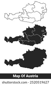 Mapa negro de Austria plano y esquema de estilo conjunto de Ilustración vectorial