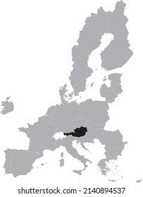 Black Map of Austria within the gray map of European Union